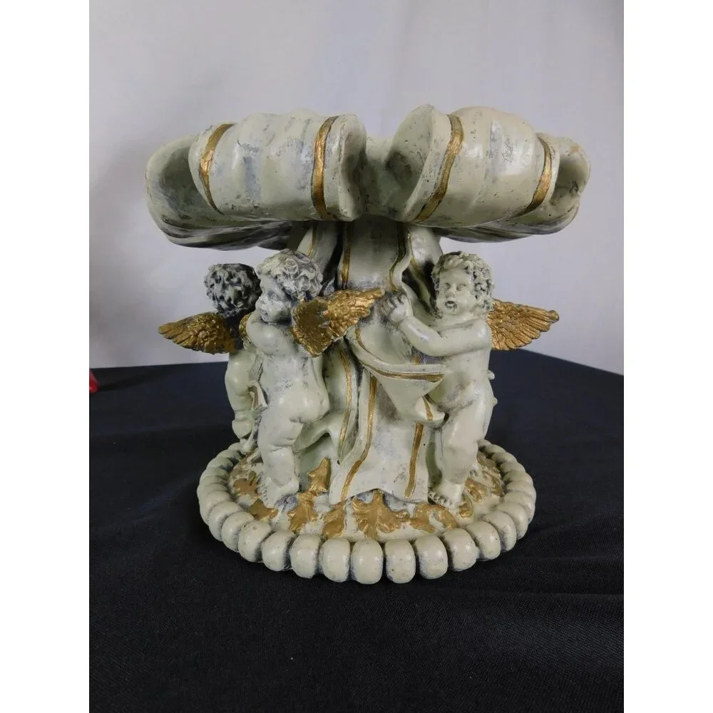 Baroque Cherub Compote Bowl 8" Gold Resin Pedestal - Picture 3 of 11